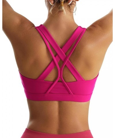 Sports Bra for Women, Medium-High Support Criss-Cross Back Strappy Padded Sports Bras Supportive Workout Tops 1-hot Pink $11....