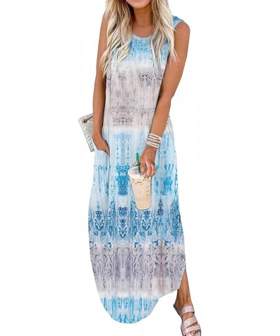 Womens Summer Short Sleeve Maxi Dress Casual Loose Tie Dye V Neck Split Long Tshirt Beach Dresses with Pockets B-bluegray $12...