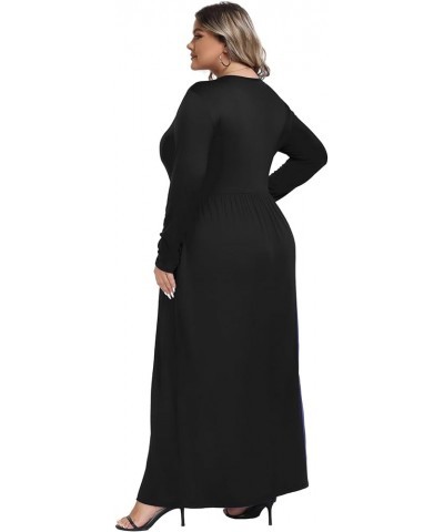 Womens Plus Size Maxi Dresses Long Sleeve Casual V Neck 2023 Fall Winter Soft Loose Fit T-Shirt Dress with Pockets A1-black $...