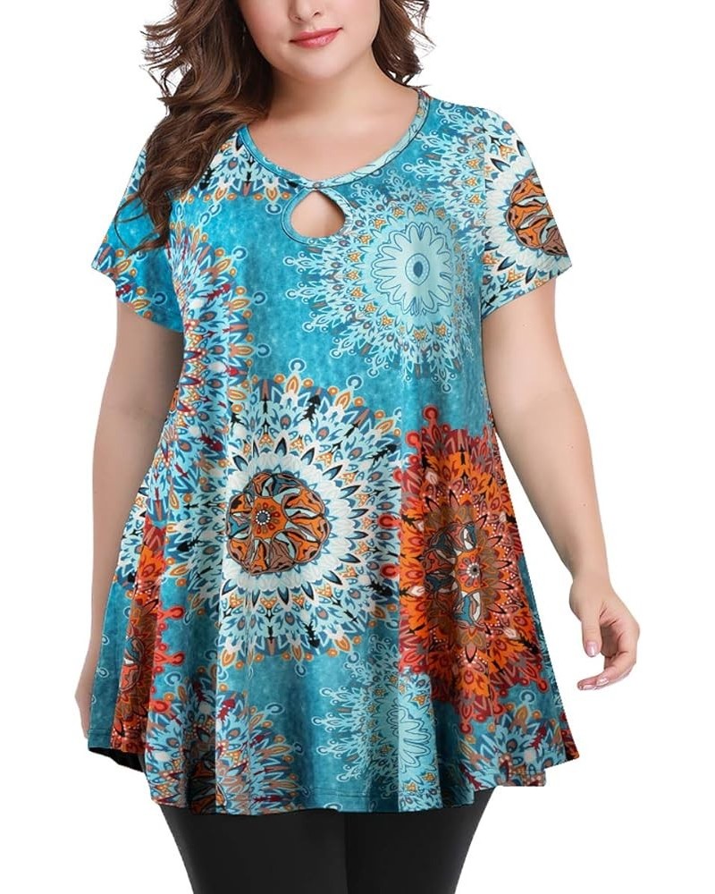 Womens Short Sleeve Sexy Keyhole Summer Swing Tunic Tops Plus Size Casual Loose Shirts Blouses Flower37 $16.19 Tops