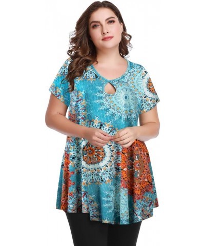 Womens Short Sleeve Sexy Keyhole Summer Swing Tunic Tops Plus Size Casual Loose Shirts Blouses Flower37 $16.19 Tops