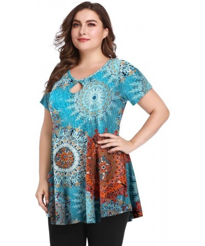 Womens Short Sleeve Sexy Keyhole Summer Swing Tunic Tops Plus Size Casual Loose Shirts Blouses Flower37 $16.19 Tops