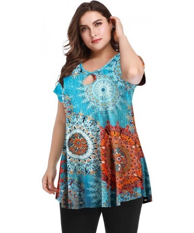 Womens Short Sleeve Sexy Keyhole Summer Swing Tunic Tops Plus Size Casual Loose Shirts Blouses Flower37 $16.19 Tops