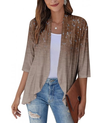 Womens Cardigan 2023 Lightweight Fall T Shirts Loose Fit Shawl Collar Blouse Coat 3/4 Sleeve Tie Dye Funny Tops 5-light Brown...