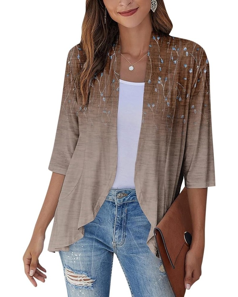 Womens Cardigan 2023 Lightweight Fall T Shirts Loose Fit Shawl Collar Blouse Coat 3/4 Sleeve Tie Dye Funny Tops 5-light Brown...