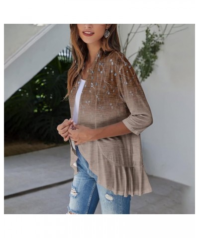 Womens Cardigan 2023 Lightweight Fall T Shirts Loose Fit Shawl Collar Blouse Coat 3/4 Sleeve Tie Dye Funny Tops 5-light Brown...