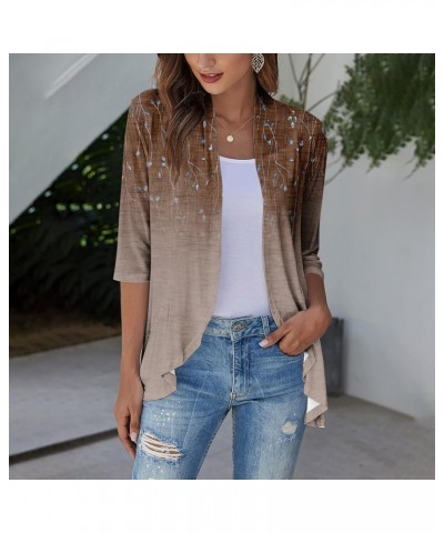 Womens Cardigan 2023 Lightweight Fall T Shirts Loose Fit Shawl Collar Blouse Coat 3/4 Sleeve Tie Dye Funny Tops 5-light Brown...