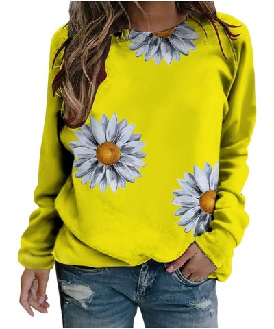 Sweatshirt for Women Feather Printed Casual Tops, Women's Cute Graphic Blouse Pullover Long Sleeve Winter Sweater Top 01yello...