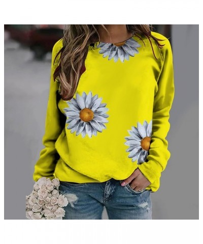 Sweatshirt for Women Feather Printed Casual Tops, Women's Cute Graphic Blouse Pullover Long Sleeve Winter Sweater Top 01yello...