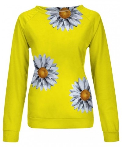 Sweatshirt for Women Feather Printed Casual Tops, Women's Cute Graphic Blouse Pullover Long Sleeve Winter Sweater Top 01yello...