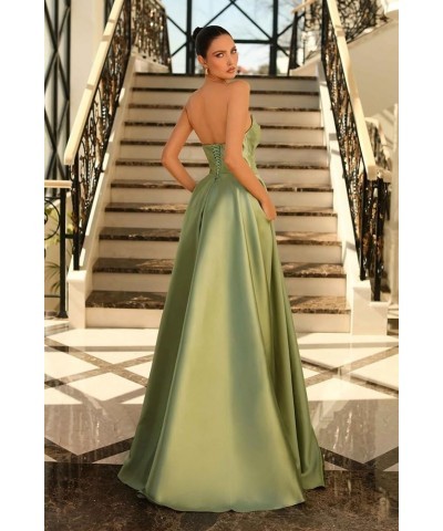 Women's Strapless Satin Prom Dresses with Pockets Long Split Corset Back Wedding Evening Party Gown Turquoise $31.90 Dresses