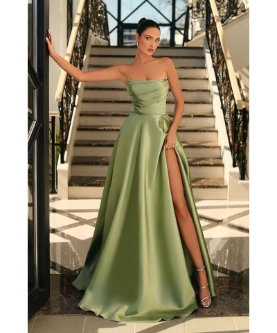 Women's Strapless Satin Prom Dresses with Pockets Long Split Corset Back Wedding Evening Party Gown Turquoise $31.90 Dresses