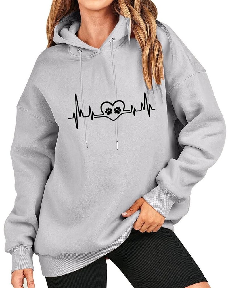 Womens Winter Hoodies Dog Paw Printed Drawstring Hooded Sweatshirts Long Sleeve Loose Large Size Casual Hoodie C2-gray $7.39 ...