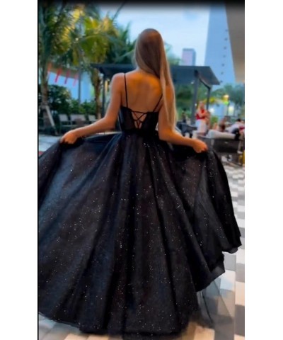 Tulle Prom Dresses Sparkly Spaghetti Straps Sparkly Sequin Evening Dress for Women with Slit Teal $43.34 Dresses