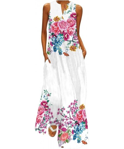 Women's Easter Dress Summer Fashion Sleeveless Long Dress V-Neck Printed Dresses 2023 Hot Pink $9.67 Dresses