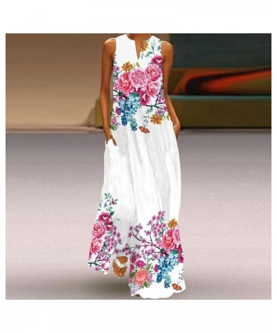 Women's Easter Dress Summer Fashion Sleeveless Long Dress V-Neck Printed Dresses 2023 Hot Pink $9.67 Dresses