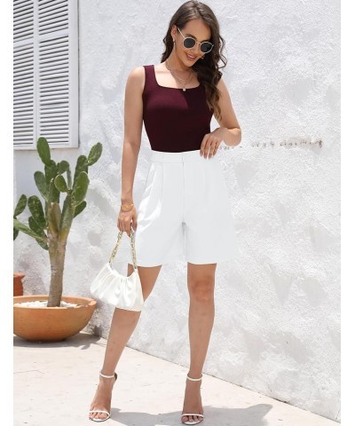 Wide Leg Bermuda Shorts for Women, High Waisted Dress Shorts with Pockets for Casual Business/Work/Office White $14.00 Shorts