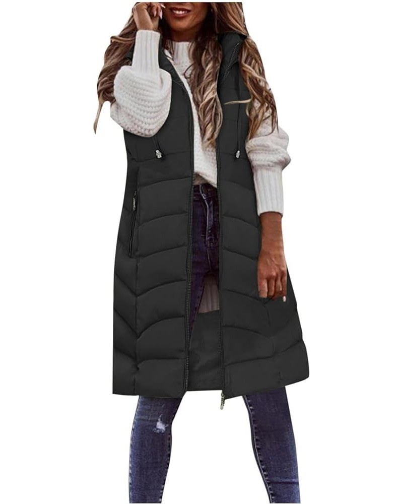 Womens Winter Puffer Vest with Hood Sleeveless Hooded Full Zipper Thicken Long Jacket Slim Warm Padded Coats 02black $13.43 V...