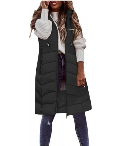 Womens Winter Puffer Vest with Hood Sleeveless Hooded Full Zipper Thicken Long Jacket Slim Warm Padded Coats 02black $13.43 V...