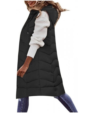 Womens Winter Puffer Vest with Hood Sleeveless Hooded Full Zipper Thicken Long Jacket Slim Warm Padded Coats 02black $13.43 V...