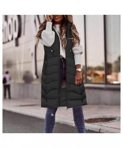 Womens Winter Puffer Vest with Hood Sleeveless Hooded Full Zipper Thicken Long Jacket Slim Warm Padded Coats 02black $13.43 V...