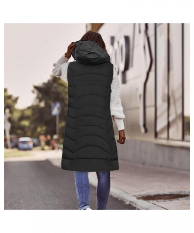 Womens Winter Puffer Vest with Hood Sleeveless Hooded Full Zipper Thicken Long Jacket Slim Warm Padded Coats 02black $13.43 V...