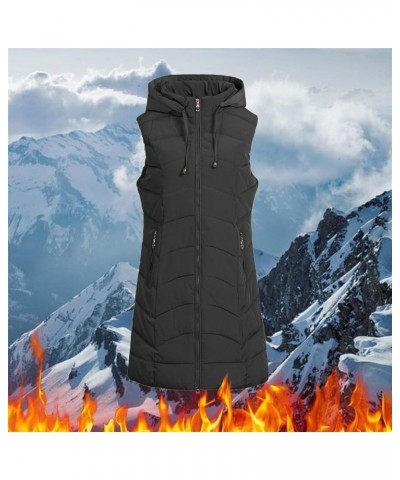 Womens Winter Puffer Vest with Hood Sleeveless Hooded Full Zipper Thicken Long Jacket Slim Warm Padded Coats 02black $13.43 V...