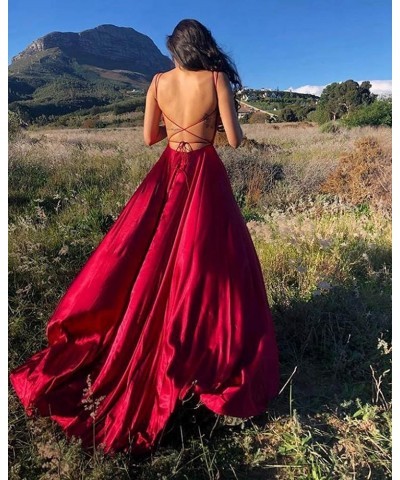 Satin Ball Gown Prom Dresses for Women with Pocket A Line Long Wedding Guest Dresses Evening Gown Red $34.05 Dresses