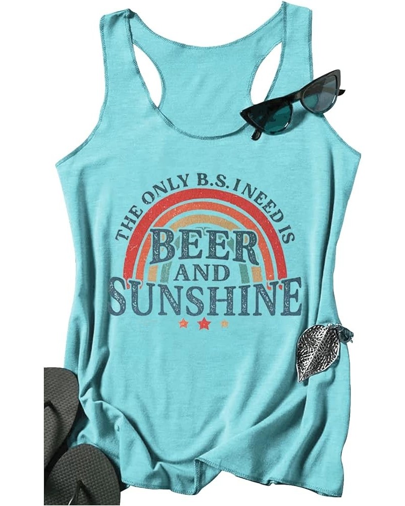 Womens The Only B.S I Need is Beer and Sunshine Tank Tops Summer Racerback Shirts Tanks Casual Loose Vacation Camis Tops Blue...