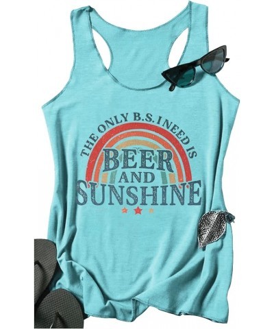 Womens The Only B.S I Need is Beer and Sunshine Tank Tops Summer Racerback Shirts Tanks Casual Loose Vacation Camis Tops Blue...