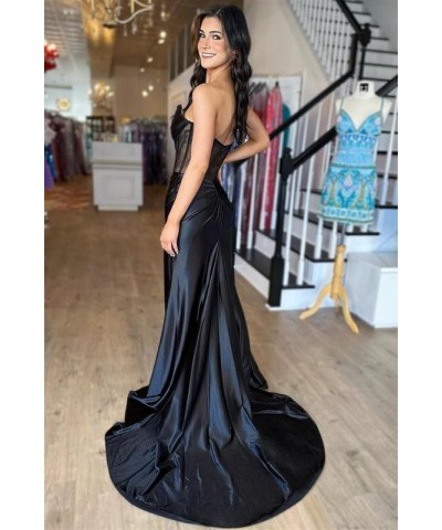 KNCERY Bridesmaid Dresses Satin Formal Dresses Strapless Evening Party Gown Long Prom Dresses with Slit Black $30.80 Dresses