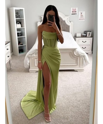 KNCERY Bridesmaid Dresses Satin Formal Dresses Strapless Evening Party Gown Long Prom Dresses with Slit Black $30.80 Dresses