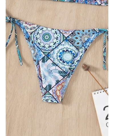 Women's 2 Piece Allover Print Halter Triangle Bikini Set Backless Tie Side Swimsuit Multicolor $16.42 Swimsuits