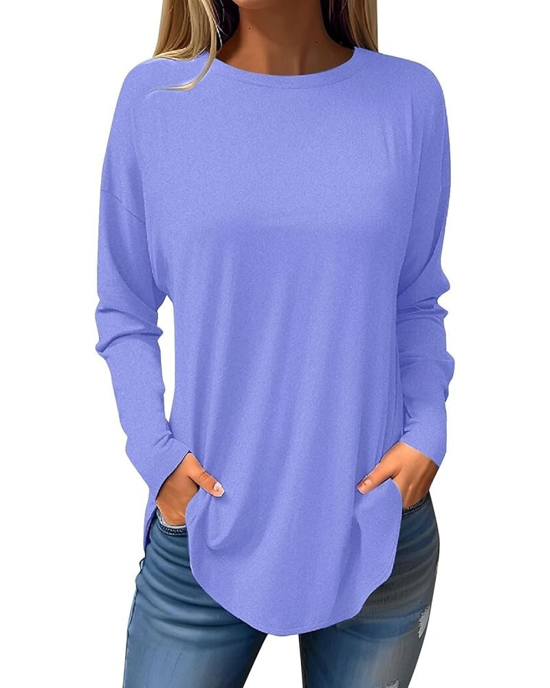 Long Sleeve Shirts For Women Plus Size Womens Going Out Tops Casual Ladies Blouses Pullover Classic Tees Sweatshirt 2-blue $1...