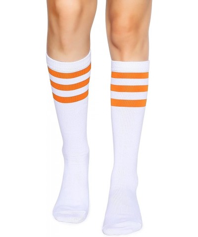 Over the Calf Tube Socks Classic Triple Stripes Cotton Retro Athletic Socks for Men and Women A08-orange/White $8.99 Activewear