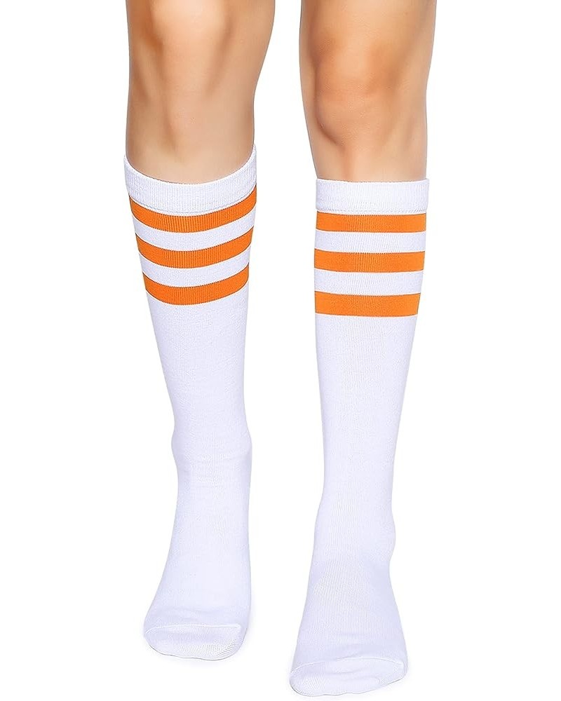 Over the Calf Tube Socks Classic Triple Stripes Cotton Retro Athletic Socks for Men and Women A08-orange/White $8.99 Activewear