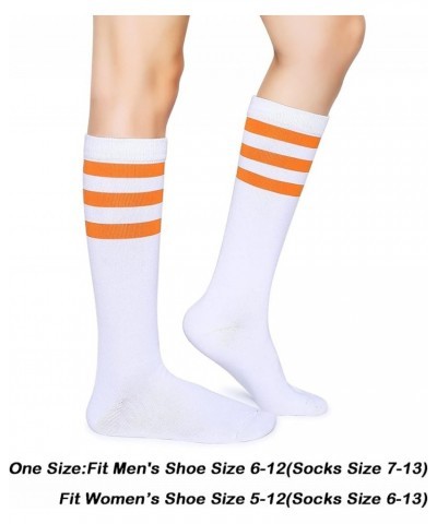 Over the Calf Tube Socks Classic Triple Stripes Cotton Retro Athletic Socks for Men and Women A08-orange/White $8.99 Activewear