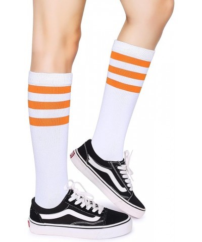 Over the Calf Tube Socks Classic Triple Stripes Cotton Retro Athletic Socks for Men and Women A08-orange/White $8.99 Activewear