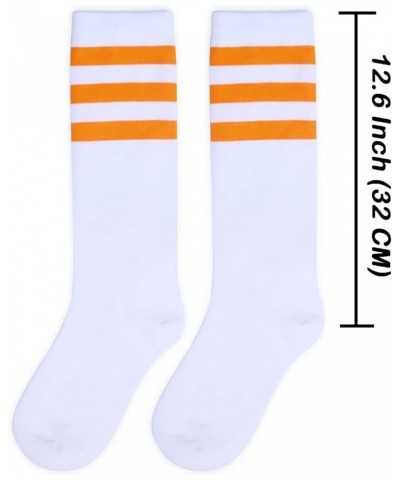 Over the Calf Tube Socks Classic Triple Stripes Cotton Retro Athletic Socks for Men and Women A08-orange/White $8.99 Activewear