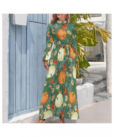 Women's Long Sleeve Maxi Dress Casual High Waist Collar Casual Loose Dress Evening Party Wedding Guest Dress Autumn Pumpkins ...