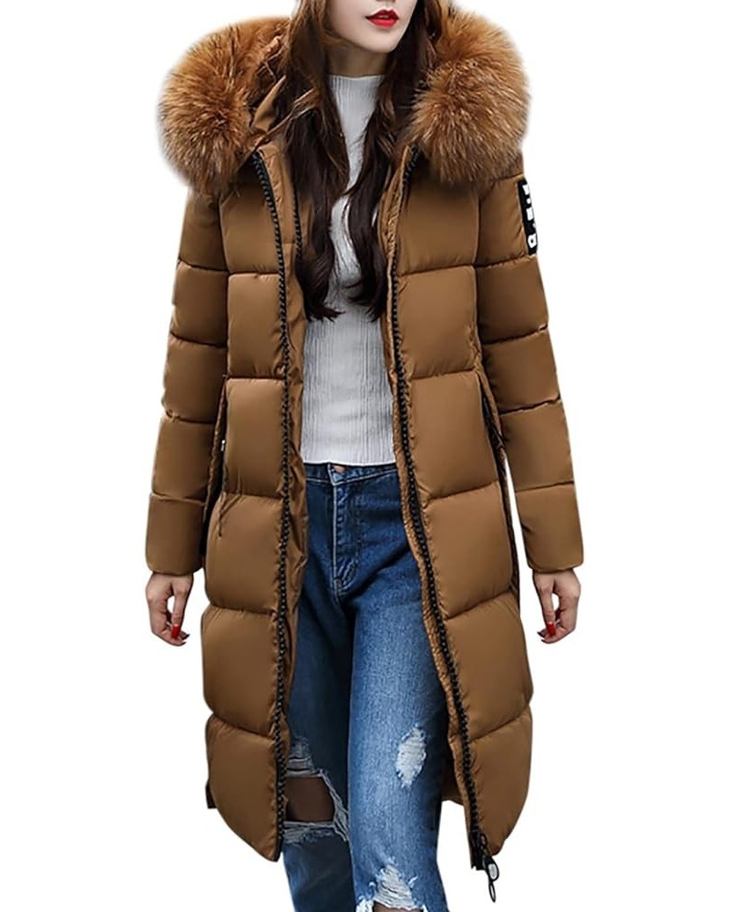 Womens Maxi Length Long Sleeve Puffer Jacket, Button Down Warm Winter Thicken Hooded Casual Puffy Down Coats Coffee C $23.18 ...