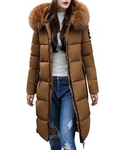 Womens Maxi Length Long Sleeve Puffer Jacket, Button Down Warm Winter Thicken Hooded Casual Puffy Down Coats Coffee C $23.18 ...