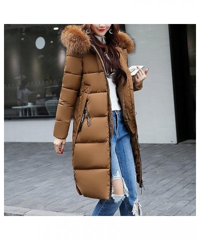 Womens Maxi Length Long Sleeve Puffer Jacket, Button Down Warm Winter Thicken Hooded Casual Puffy Down Coats Coffee C $23.18 ...