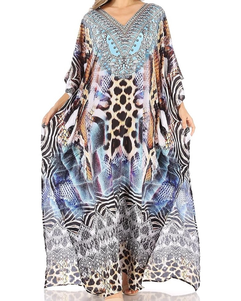 Anahi Flowy Design V Neck Long Caftan Dress/Cover Up with Rhinestone Scbr226-brown $29.40 Swimsuits