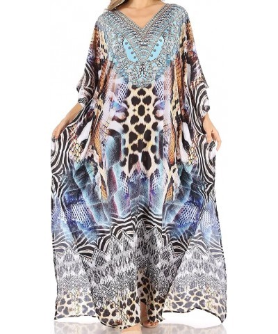 Anahi Flowy Design V Neck Long Caftan Dress/Cover Up with Rhinestone Scbr226-brown $29.40 Swimsuits