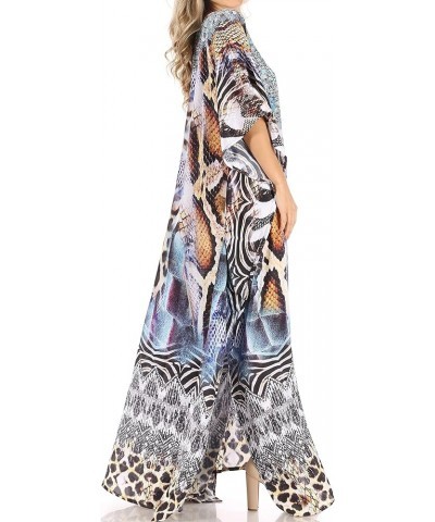 Anahi Flowy Design V Neck Long Caftan Dress/Cover Up with Rhinestone Scbr226-brown $29.40 Swimsuits