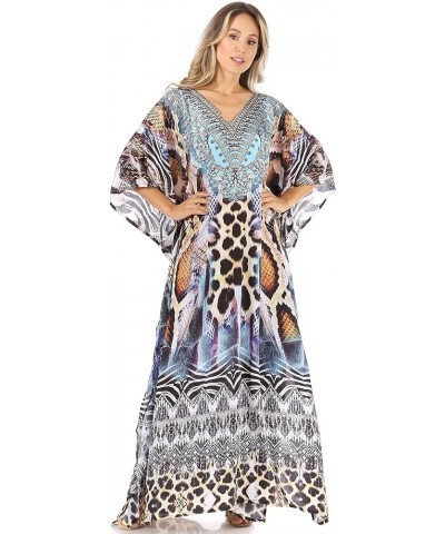 Anahi Flowy Design V Neck Long Caftan Dress/Cover Up with Rhinestone Scbr226-brown $29.40 Swimsuits