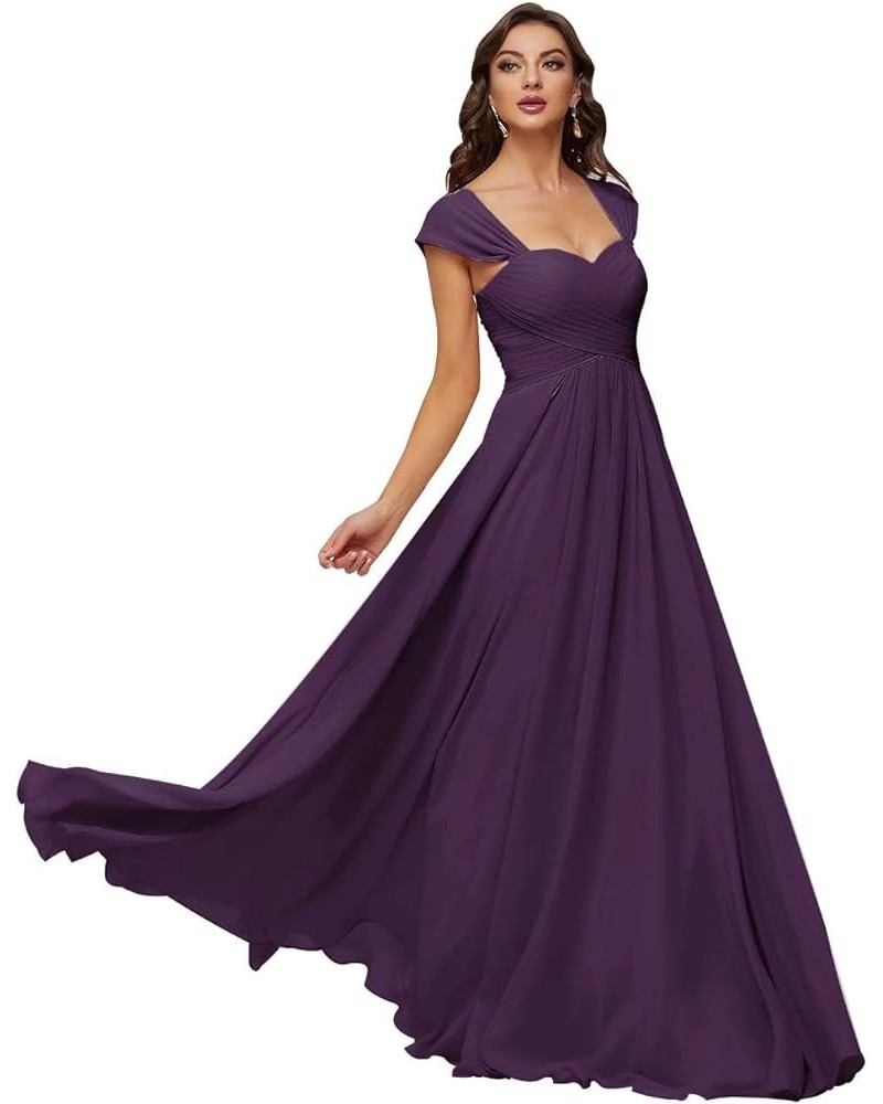 Women's Long Chiffon Bridesmaid Dresses Sweetheart Neck Formal Evening Party Gowns Grape $32.66 Dresses