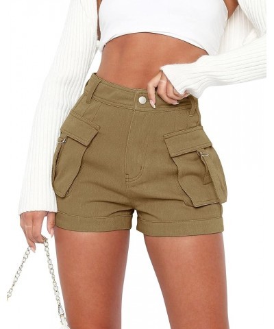 Womens Casual High Waist Cargo Shorts with Pockets Summer Short Hot Pants Brown $13.52 Shorts