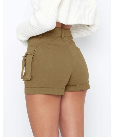 Womens Casual High Waist Cargo Shorts with Pockets Summer Short Hot Pants Brown $13.52 Shorts